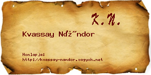 Kvassay Nándor névjegykártya