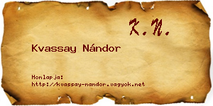 Kvassay Nándor névjegykártya